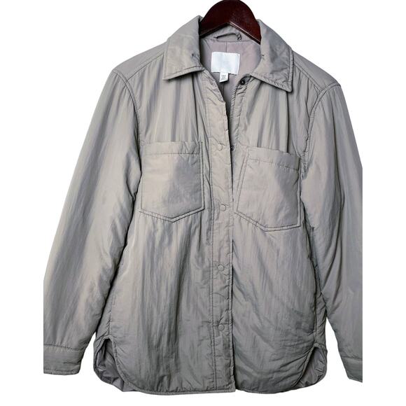 XS H&M‎ Beige Insulated Quilted Long Jacket Padded Coat Shirt Button Collared - Picture 1 of 5